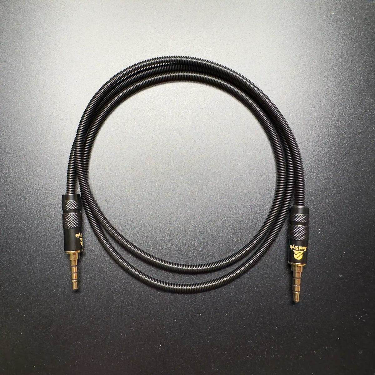 METASPIRA DENSE TRRSケーブル, ブラック コイル状シース 金属ローレット筐体 ストレートプラグ trrsケーブル キーボード